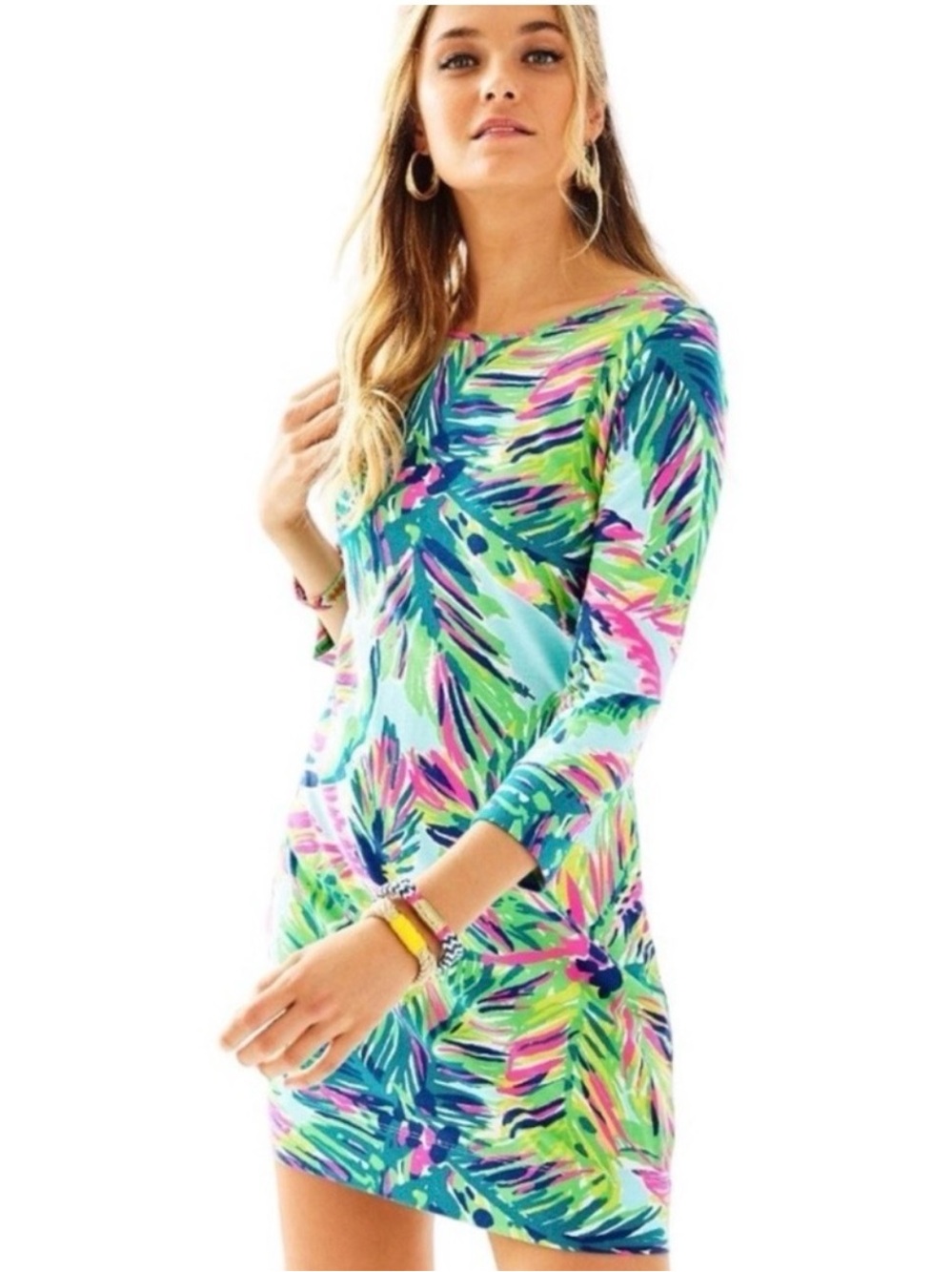 Lilly Pulitzer Marlowe Mini Dress 3/4 Sleeve Island Time Print Tropical Medium